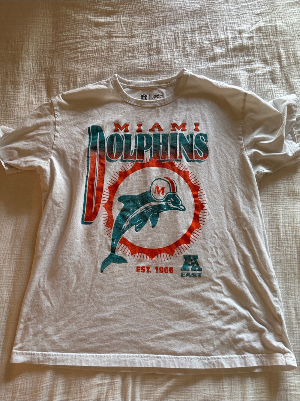 Miami Dolphins Vintage Logo Tee - White with Aqua & Orange